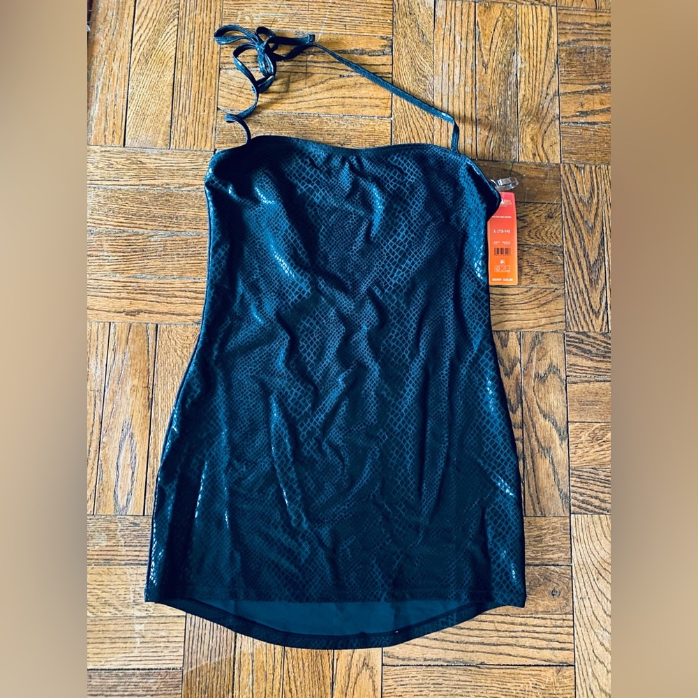 Black Shimmer Halter Mini Dress by Hot Girl Summer